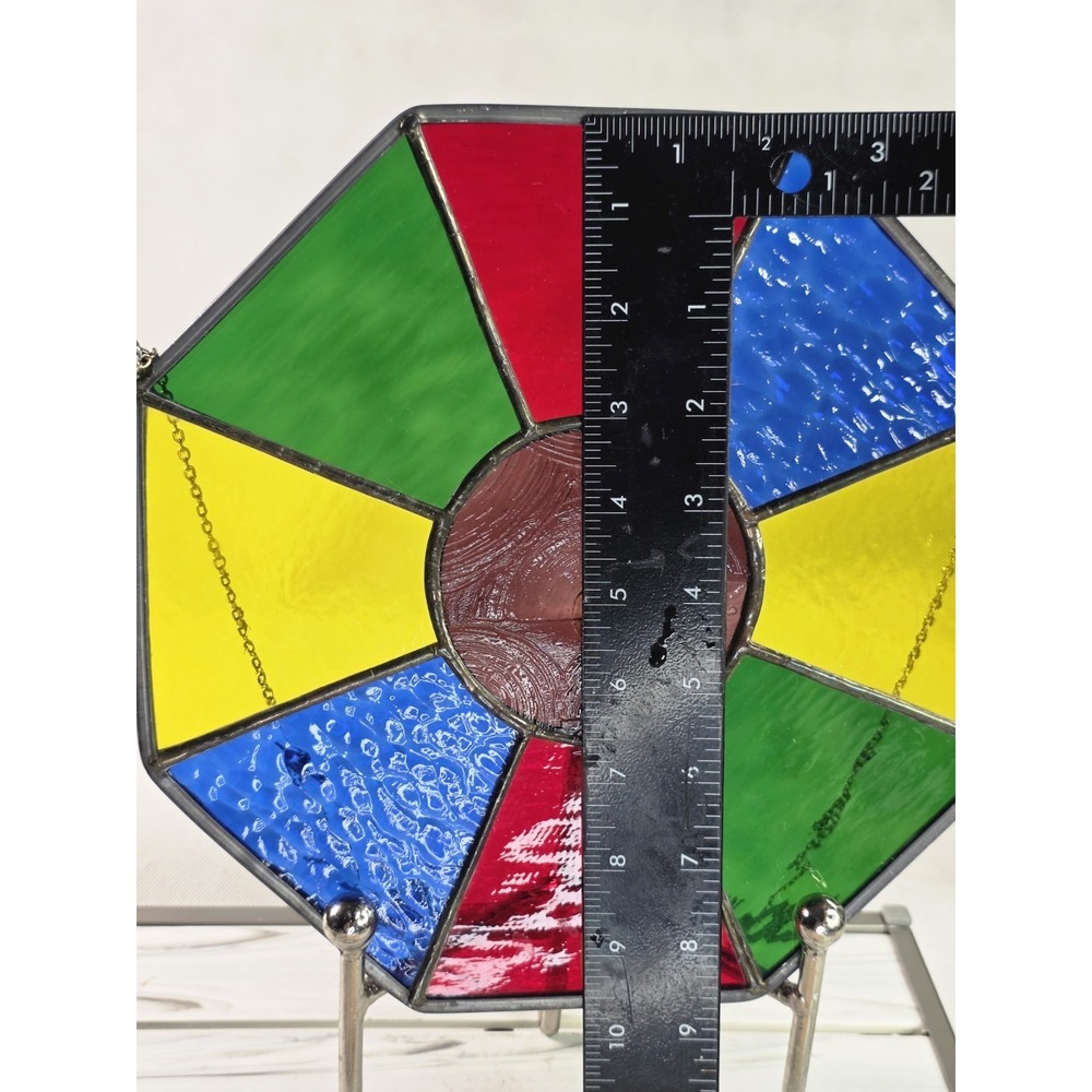 XL, Vtg Handmaid Sun Catcher Stained Glass Color Wheel, Gift, Round, Collectable - Picture 5 of 5